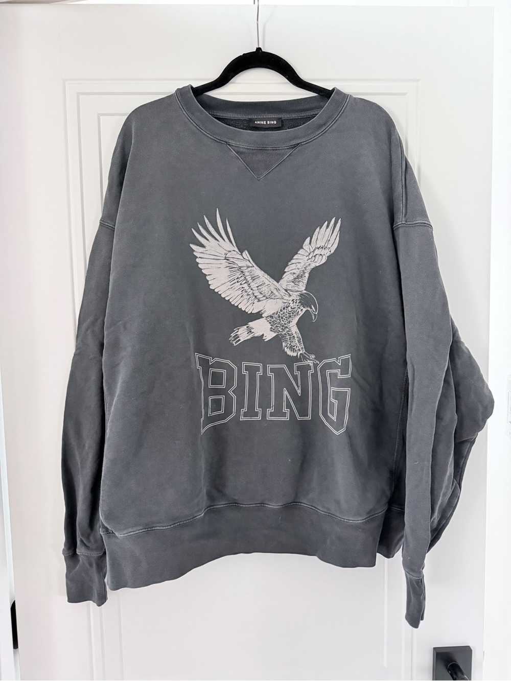 Anine Bing Charcoal Eagle Graphic Crewneck Sweatshirt